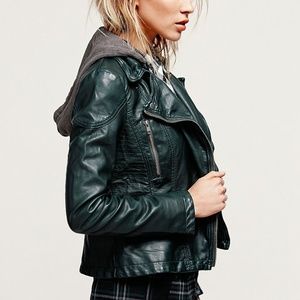 Free People vegan leather jacket, green, size 6